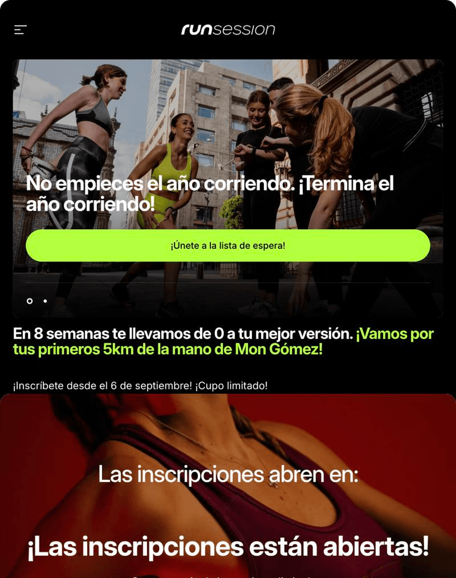 Captura del sitio de Runsession